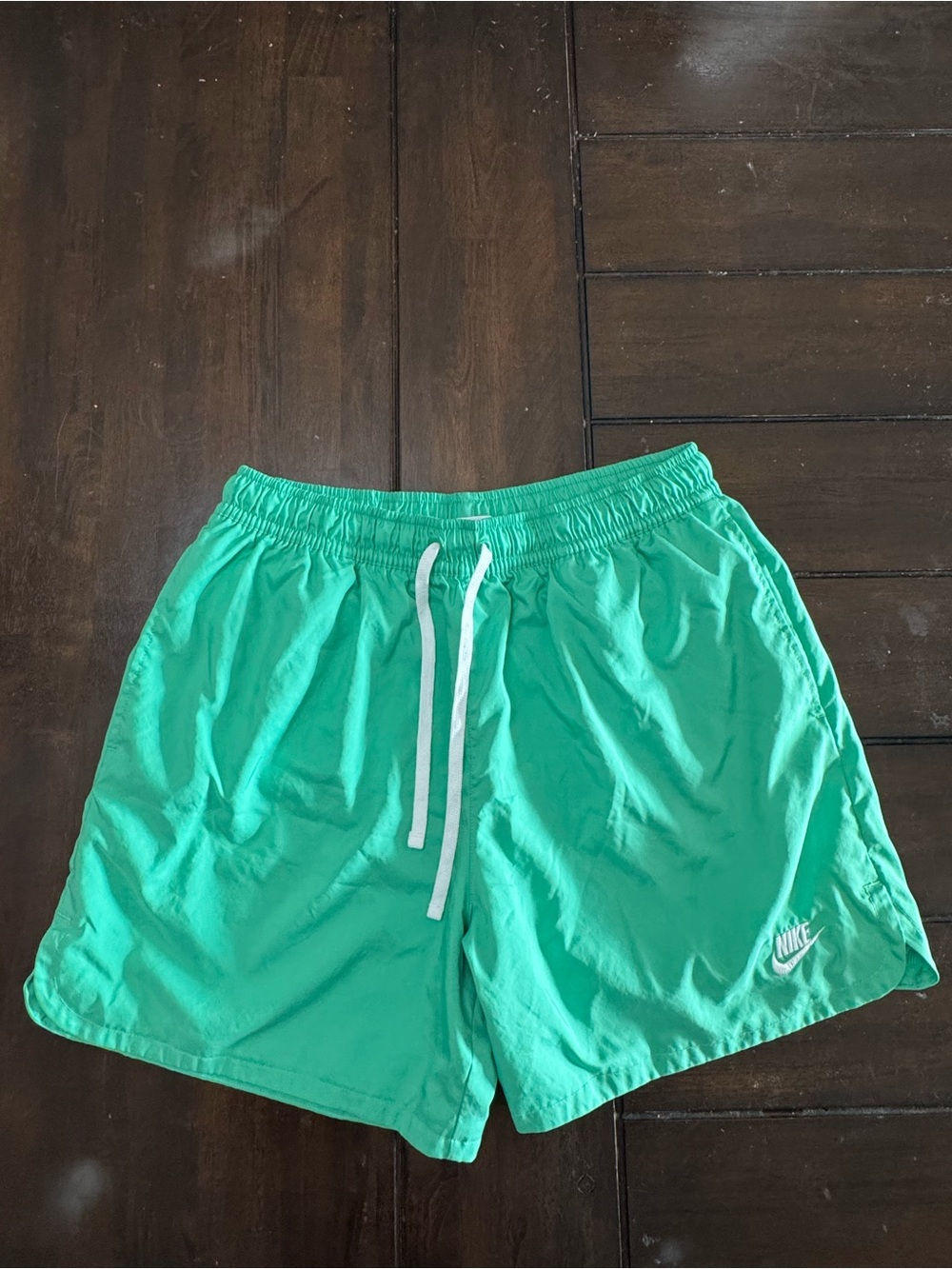 Nike Green Teal Swim Shorts with White Drawstring size Large
